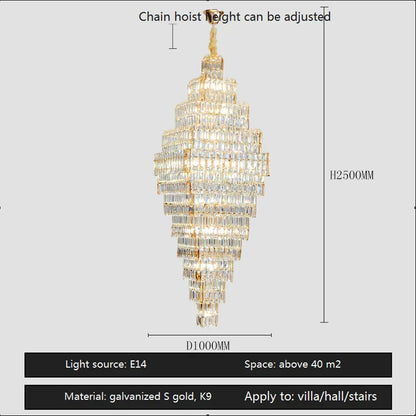 DecorBites™ Crystal Large Chandelier for Villa Duplex Loft Stairs, Elegant Hall Pendant Light