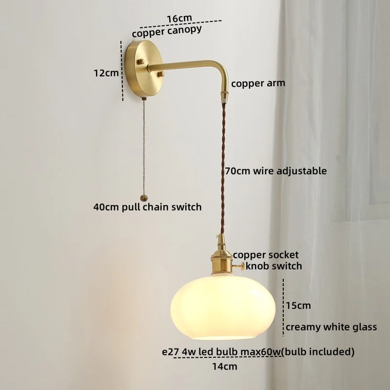 DecorBites™ Ceramic Copper LED Wall Lamp with Pull Chain Switch for Modern Style Interiors