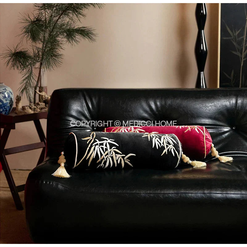 DecorBites™ Bamboo Leaves Embroidery Bolster Pillow Covers - 18x55cm