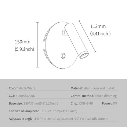 DecorBites™ Dimmable LED Wall Lamp with Touch Switch, 340° Rotatable Backlight for Bedside & Study