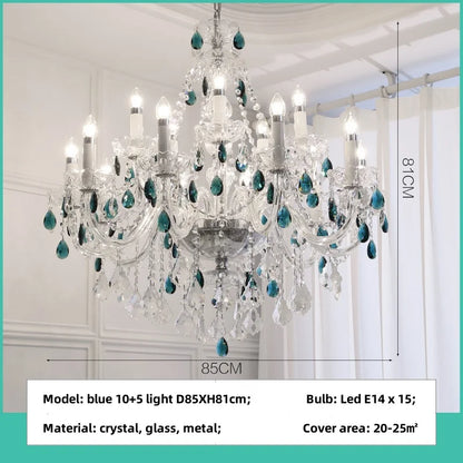 DecorBites™ Blue Crystal Chandelier: Luxury E14 Pendant Lights for Living Room and Bedroom