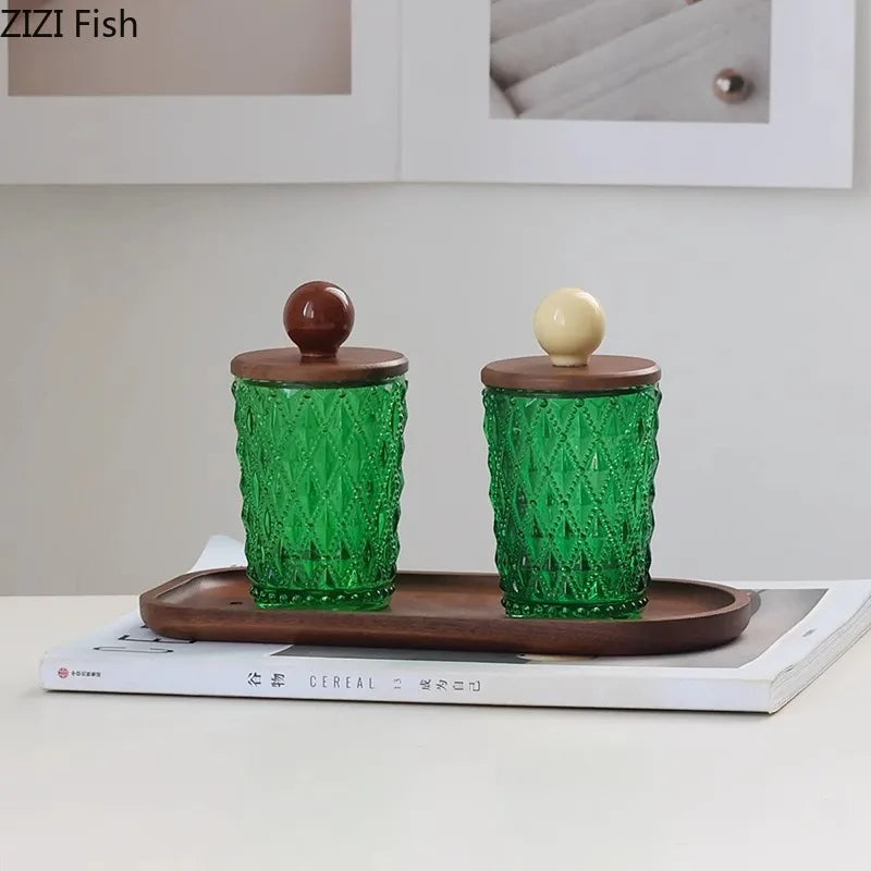 DecorBites™ Ceramic Ball Storage Jar with Walnut Lid for Jewelry and Accessories