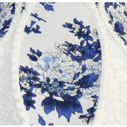 DecorBites™ Blue & White Porcelain Floral Lampshade with Pearl Tassel