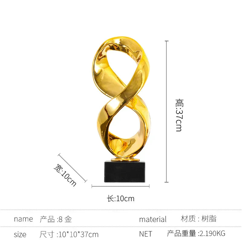 DecorBites™ Golden Ring Black and White Striped Abstract Resin Figurines Home Decor