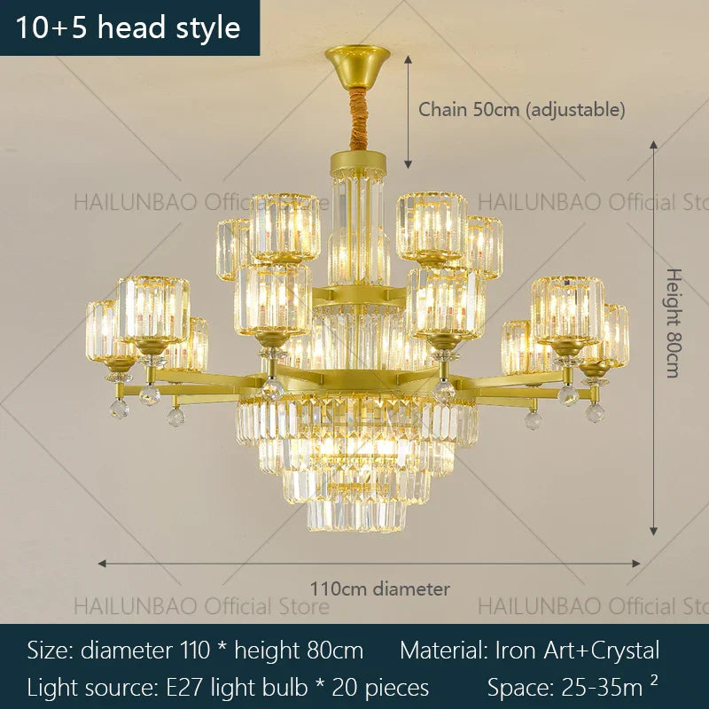 DecorBites™ Crystal Chandelier: Elegant Retro Lighting for Living Room, Bedroom, and Dining Area
