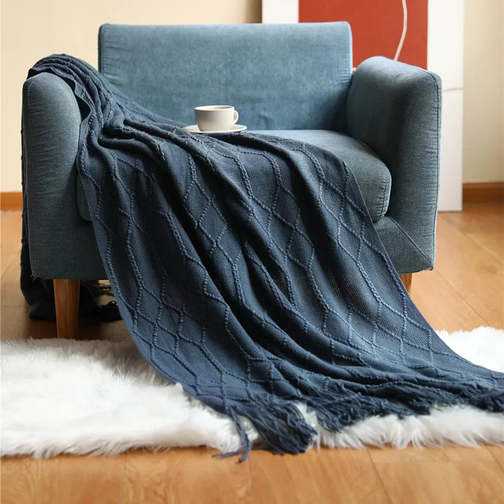 DecorBites™ Knitted Wool Blanket - Soft Nordic Throw for Sofa, Bed, or Office