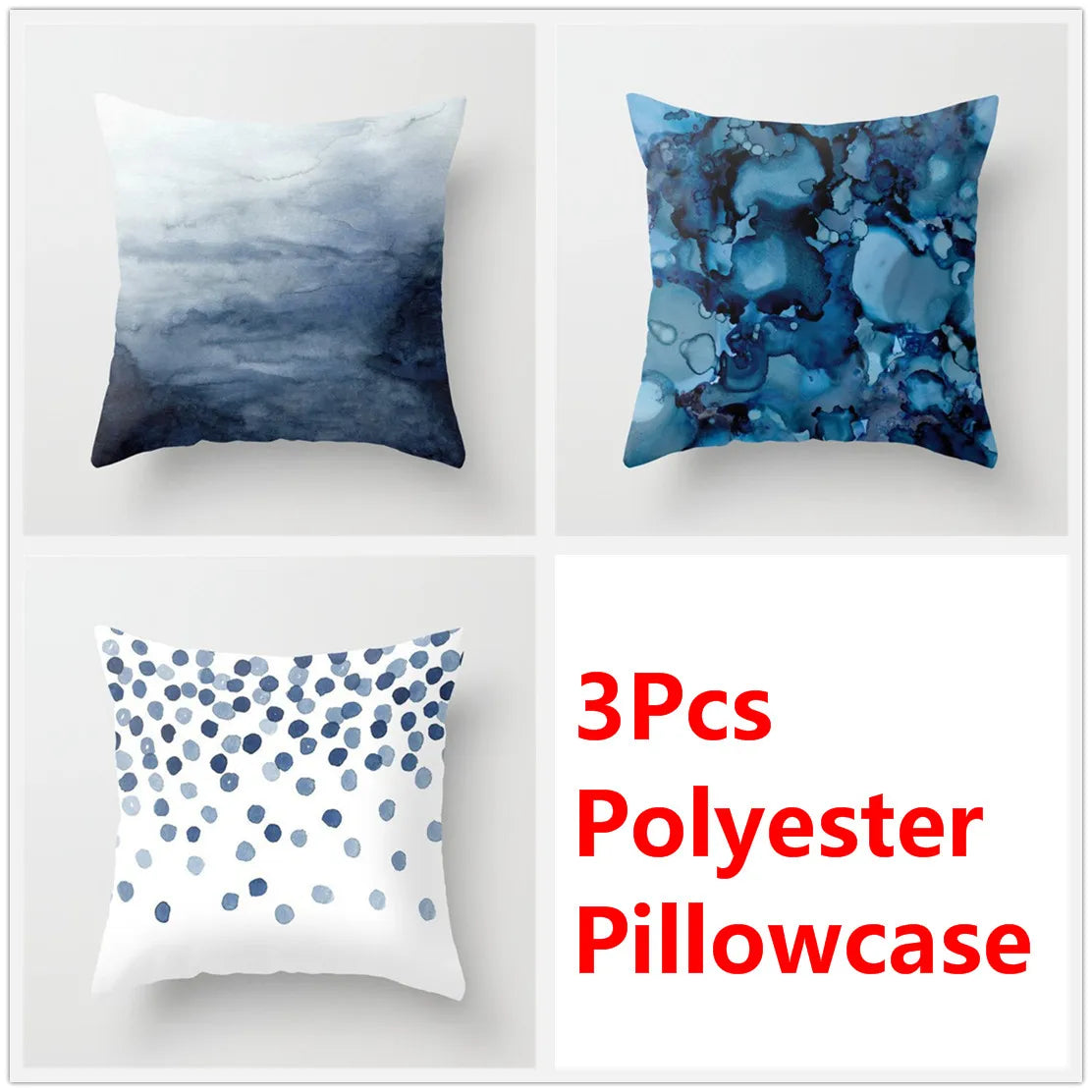 DecorBites™ Blue Ink Flower Cushion Cover Set - Nordic Style Sofa Pillowcase Trio for Home Decoration