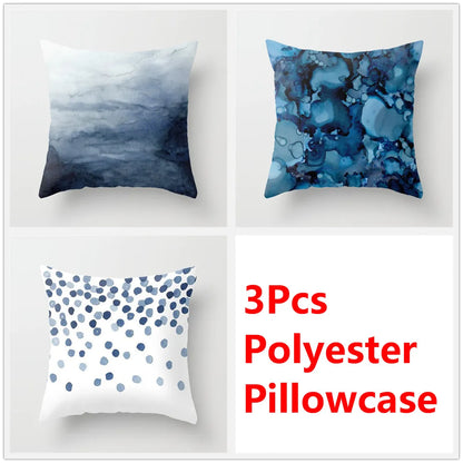 DecorBites™ Blue Ink Flower Cushion Cover Set - Nordic Style Sofa Pillowcase Trio for Home Decoration