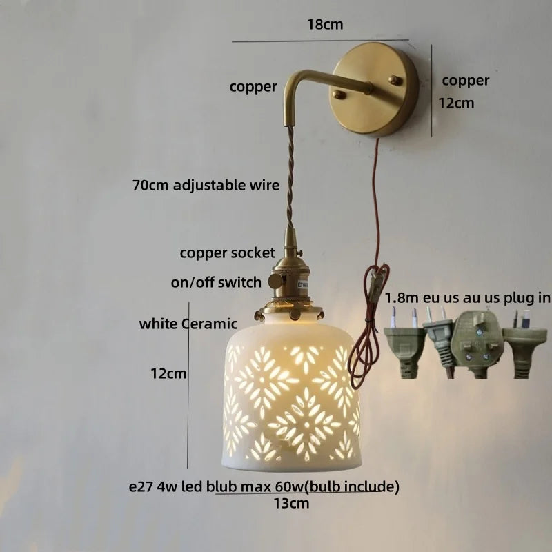 DecorBites™ Ceramic LED Wall Sconce Light Fixture with Pull Chain Switch