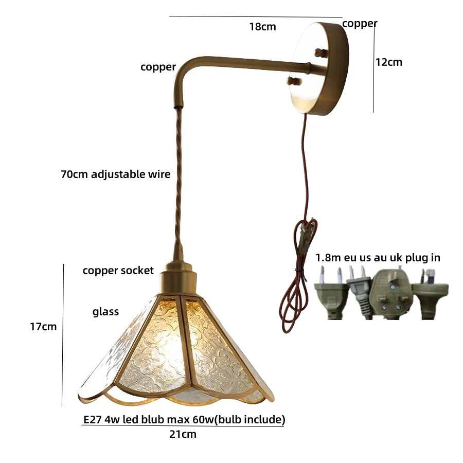 DecorBites™ Blue Glass LED Wall Sconce Pull Chain Switch Staircase Tiffany Style Mirror Light
