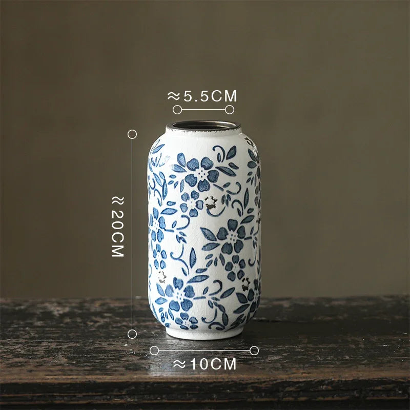 DecorBites™ Blue White Porcelain Vase Hydroponic Ceramic Flower Pot Room Decor