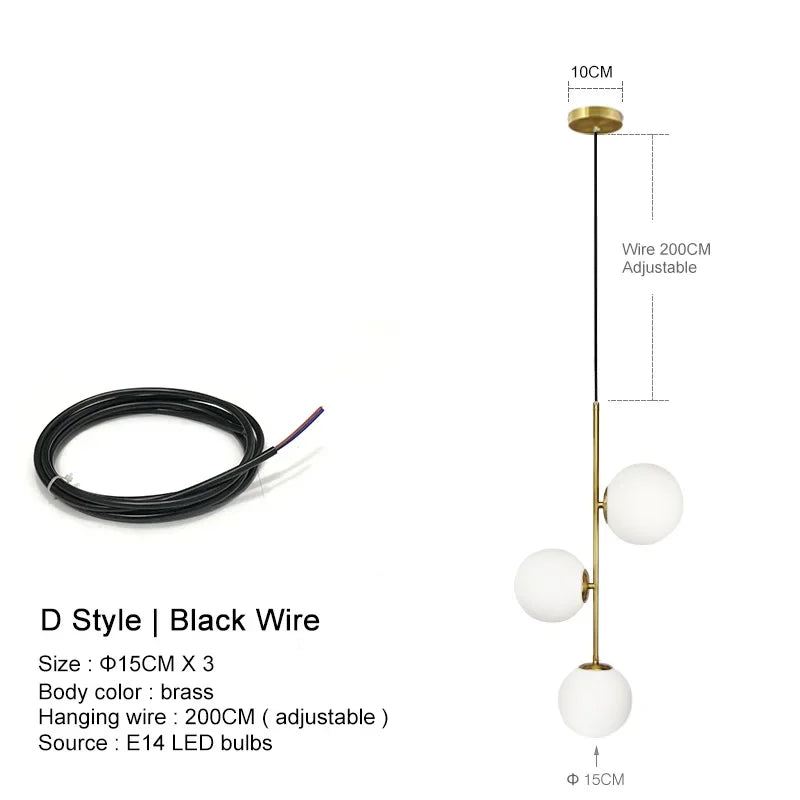 DecorBites™ Glass Ball LED Chandelier: Nordic Modern Pendant Light for Dining Room and Bedroom