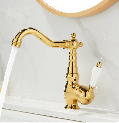 ™ Gold Basin Faucet Single Handle Bathroom Sink Tap Hot Cold Mixer Tap