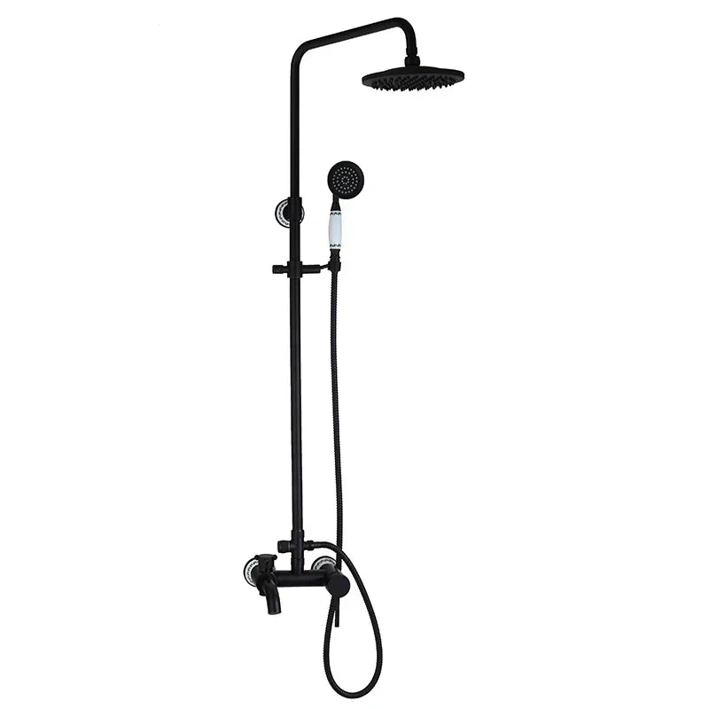 DecorBites™ 8" Black Rain Shower Head Set with Hand Spray and Mixer Faucet