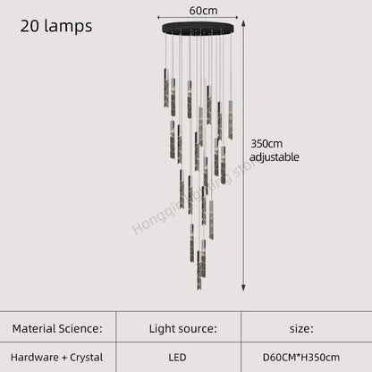 DecorBites™ Gold Crystal Stairs Chandelier Luxe LED Pendant Light Luxury Indoor Lighting