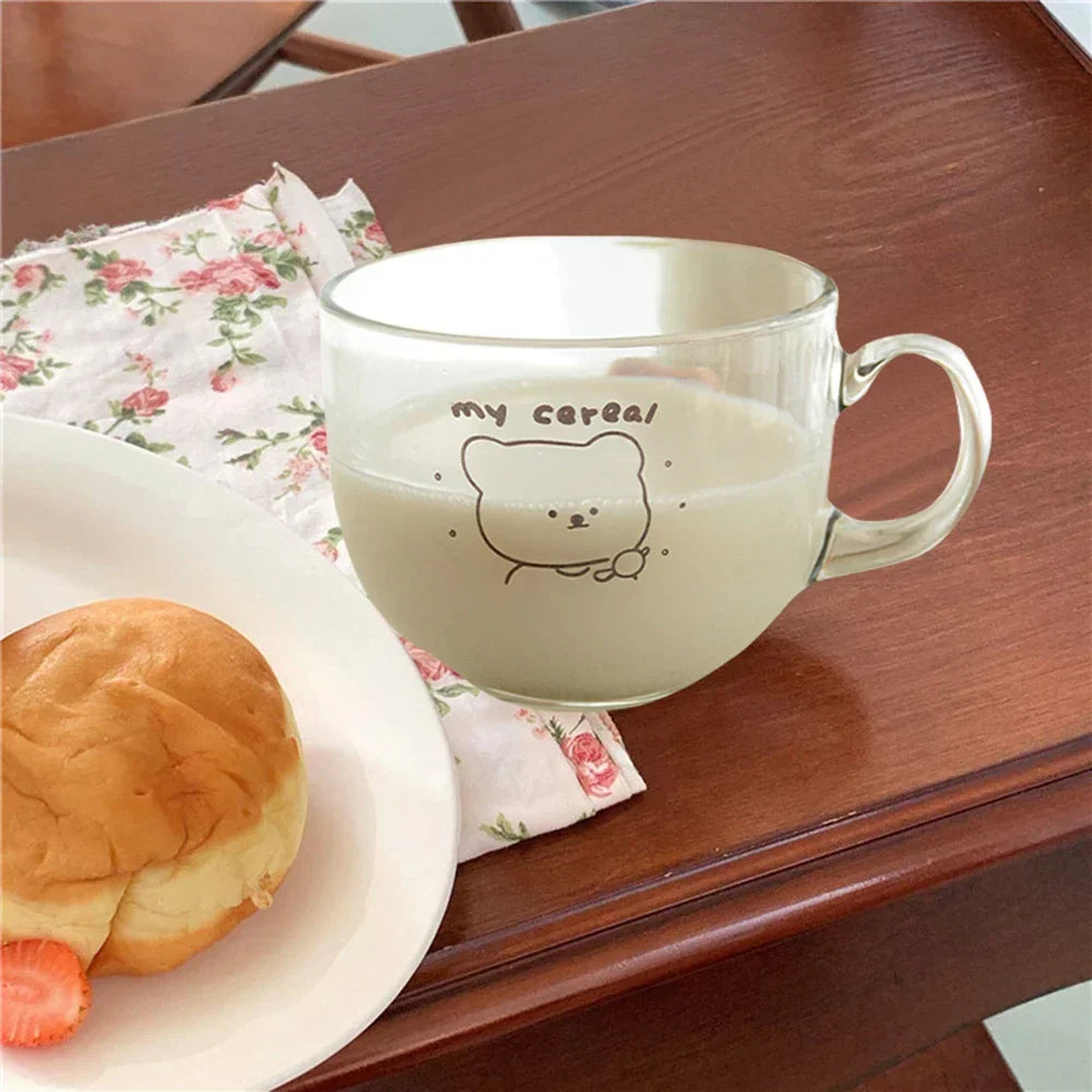 DecorBites™ Bear Print Glass Coffee Mug with Handle for Home & Office