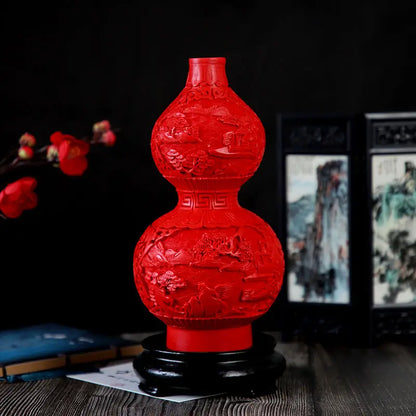 DecorBites™ 10-inch Red Lacquerware Flower Auspicious Vase