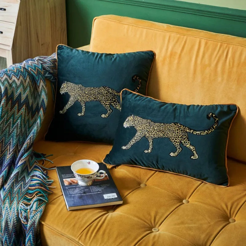 DecorBites™ Leopard Embroidered Decorative Pillowcase