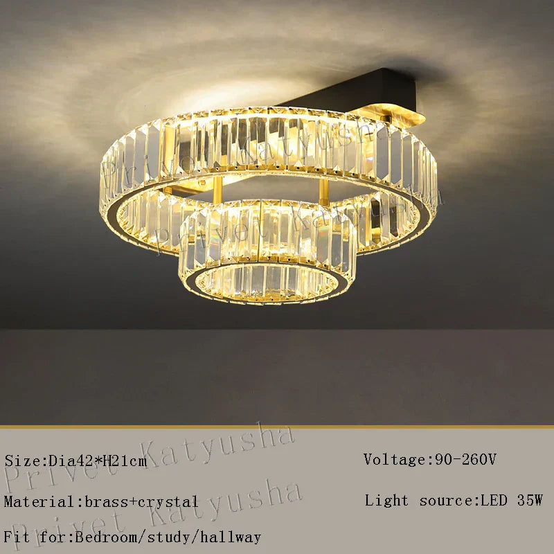 ™ Gold Crystal Copper Ceiling Lamps LED Modern Home Room Decor Lighting