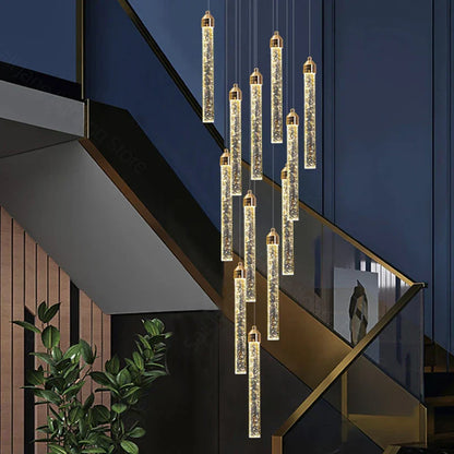 DecorBites™ Crystal Chandelier: Elegant LED Staircase Lamp for Deluxe Living Room Decor