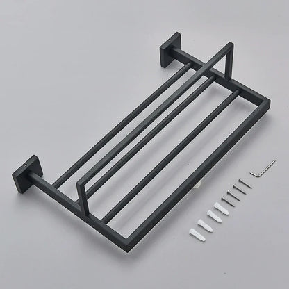 DecorBites™ Black Bathroom Accessories Set: Robe Hook, Towel Rail, Shelf, Tissue Holder