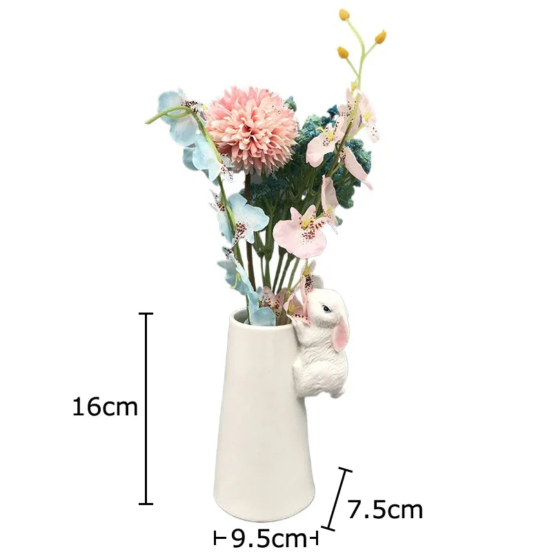 DecorBites™ Lovely Rabbit Ceramic Vase Pot for Floral Arrangement, Table Decor & Aesthetic Room Appeal