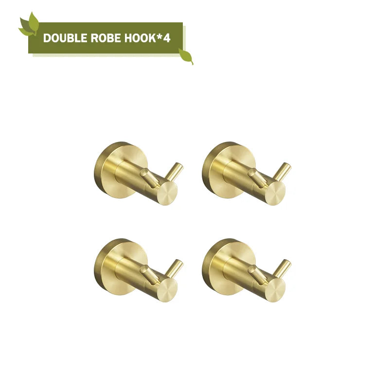 DecorBites™ Brushed Gold Bath Hardware Set: Paper Holder, Towel Bar, Robe Hook - Wall Mount Bathroom Accessories