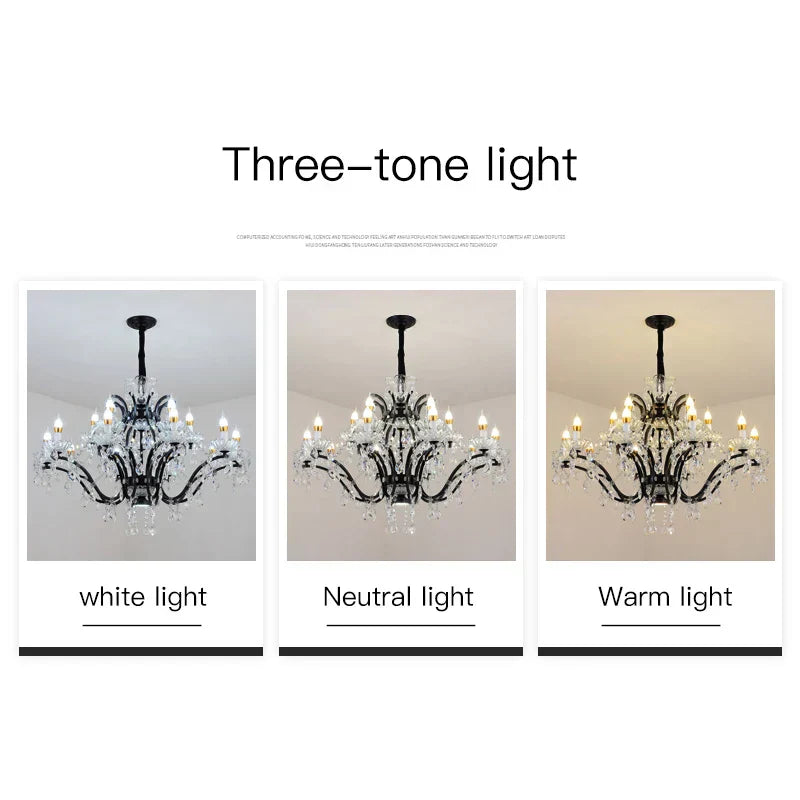 DecorBites™ Crystal Candle Chandelier Lighting: Black Pendant Lamps for Dining Kitchen & Farmhouse