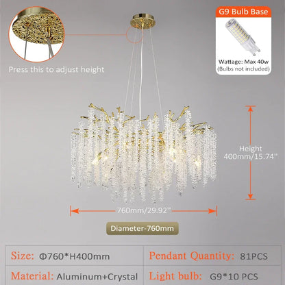 DecorBites™ Crystal Tassel Chandelier Luxury Pendant for Home, Living Room, Dining Room, Hotel Hall