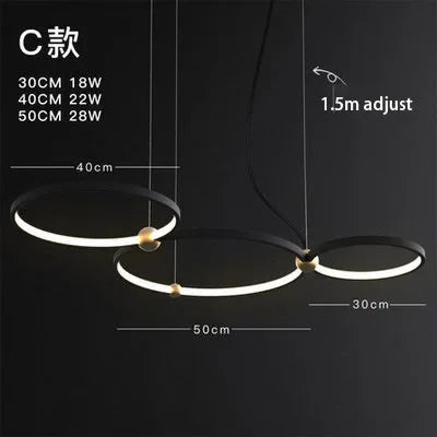 DecorBites™ Black Gold Chandelier Creative Italian Design Light Metal LED Rings Circle