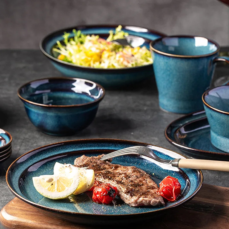 DecorBites™ Beautiful Blue Ceramic Bowl Kiln Dinnerware Dish