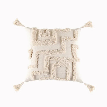 DecorBites™ Geometric Tufted Tassel Cushion Cover Cotton Canvas Fall Pillow Cover
