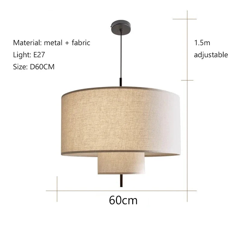 DecorBites™ Camden Japanese Style Pendant Lamp Minimalist Fabric Shade Kitchen Living Room Lighting