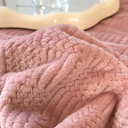 DecorBites™ Cozy Jacquard Plush Blanket - Soft Coral Fleece - All-Season - European Solid Stripes