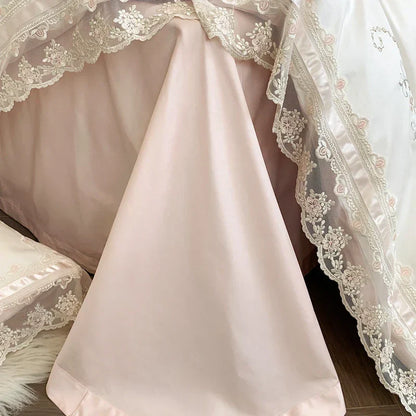 DecorBites™ French Lace Flowers Embroidery Wedding Bedding Set 1200TC - Luxurious and Romantic Cotton Duvet Cover Set