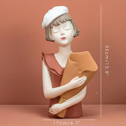 DecorBites™ Balloon Girl Bust Vase and Tray Set - Modern Resin Sculptures for Living Room Decor