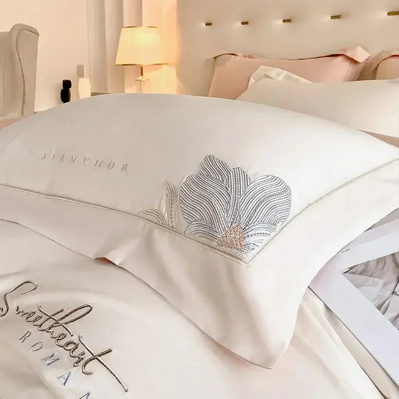 DecorBites™ Cotton King Size Embroidery Bedding Set: Soft Comforter Set with Double Duvet Cover & Sheet