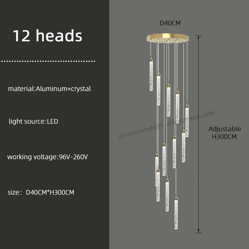 DecorBites™ Golden LED Crystal Chandelier for Living Room Staircase