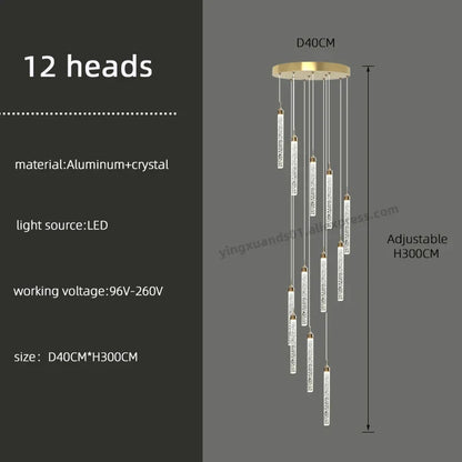 DecorBites™ Golden LED Crystal Chandelier for Living Room Staircase