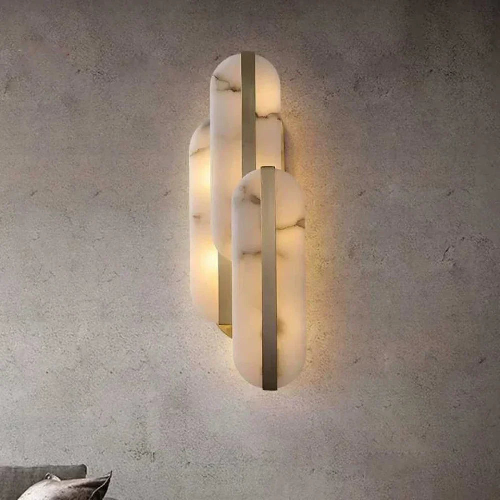 DecorBites™ Alabaster Moon Oval Marble Wall Lamp, Gold/Copper LED Sconce for Modern Indoor Decor