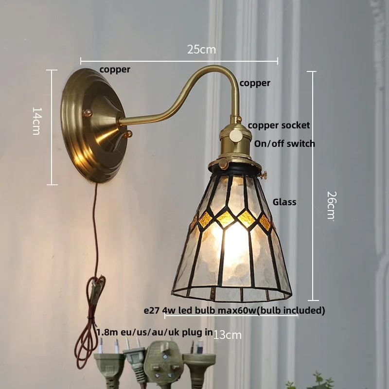 DecorBites™ Blue Glass Copper LED Wall Light Fixture Stair Bar Restaurant Bedroom E27