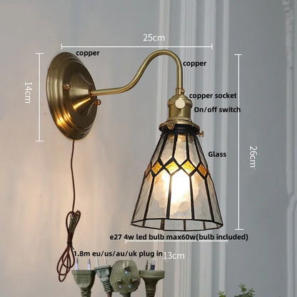 DecorBites™ Blue Glass Copper LED Wall Light Fixture Stair Bar Restaurant Bedroom E27