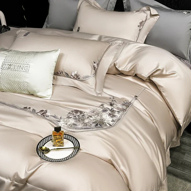 DecorBites™ Chic Flowers Embroidery Luxury Bedding Set - 1000TC Egyptian Cotton 4Pcs