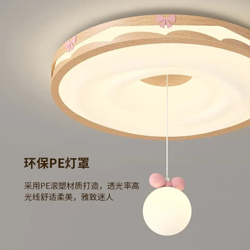DecorBites™ Cream Wind Walnut Round Master Bedroom Lamp Warm Retro Hanging Ball Ceiling