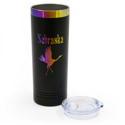 Sandhill Crane Skinny Tumbler with Slider Lid | 22 oz | Rainbow Chrome Engraving | Multiple Colors | RCK Creations & More