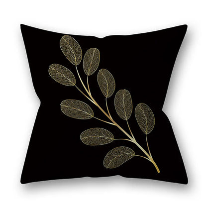 45x45cm Golden Leaves Pillow Cases by DecorBites™ - Nordic Ins Black Sofa Decor