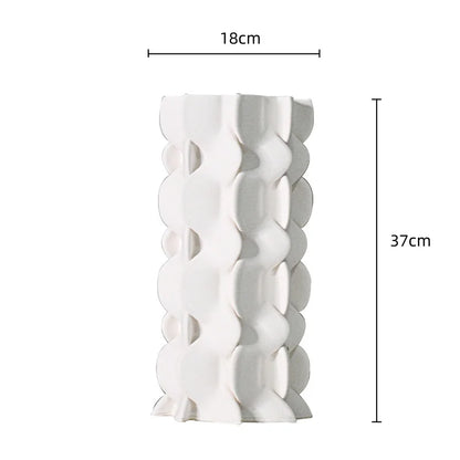 DecorBites™ Geometric Ceramic Fold Pattern Flower Vase Decorative Home Ornament