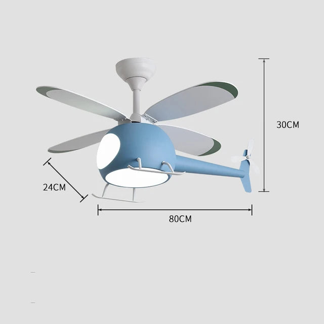 DecorBites™ Aircraft LED Chandelier Ceiling Fan Light Remote Dimming Kids Room Bedroom Decor