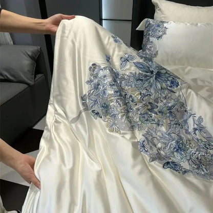 DecorBites™ Butterfly Flowers Embroidery Luxury Bedding Set 4Pcs