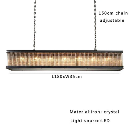 DecorBites™ Crystal Rectangle Chandelier: Classic Retro Nordic Ceiling Hanglamp for Dining Room.